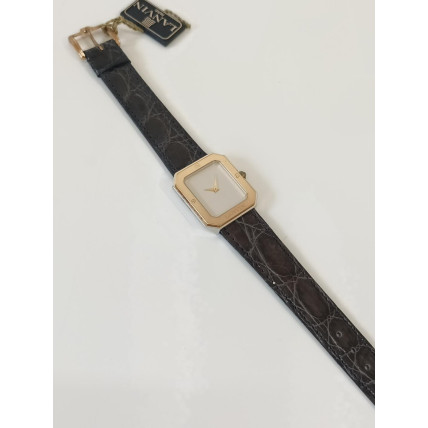 VINTAGE Lanvin γυναικείο ρολόι με επίχρυσο καντράν και μαύρο δερμάτινο λουράκι (VIN19)
